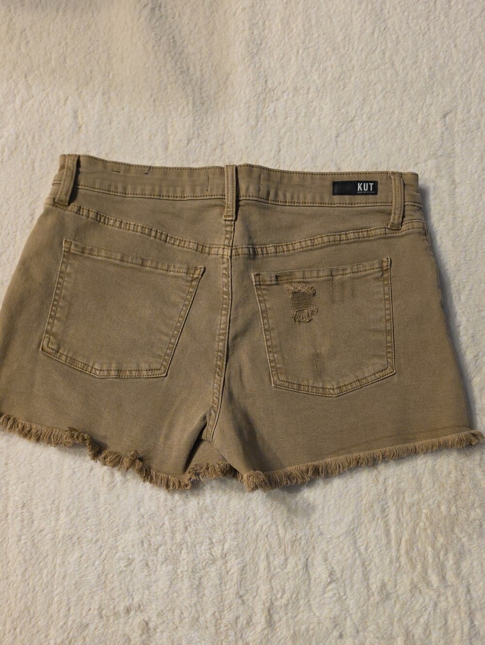Kut from the Kloth Olive-Tan Frayed Hem Denim Shorts